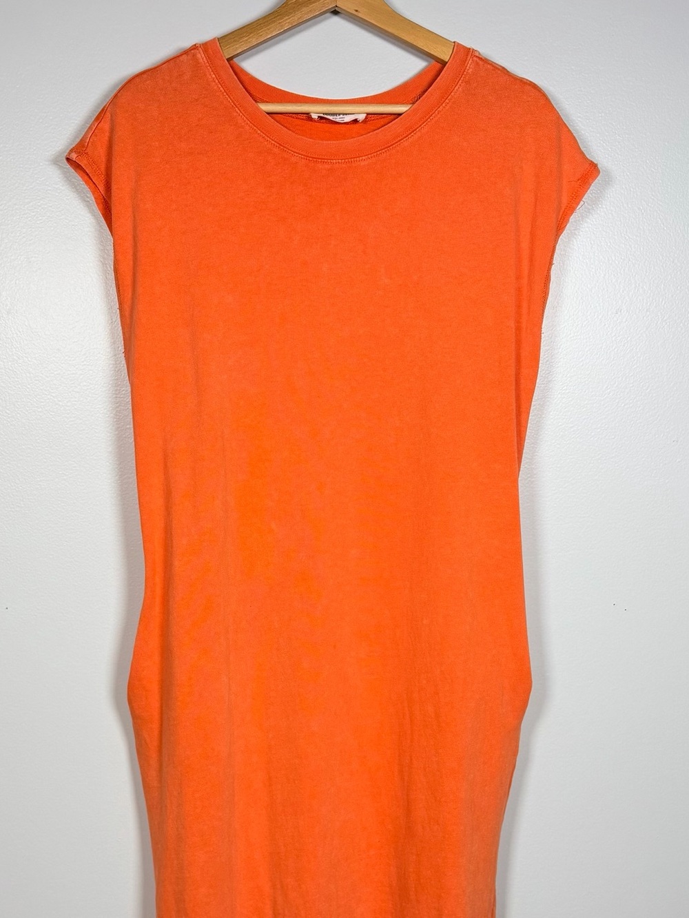 Double Zero Orange 100% Cotton Midi Side Slit T Shirt Dress Pockets Small - Picture 3 of 10